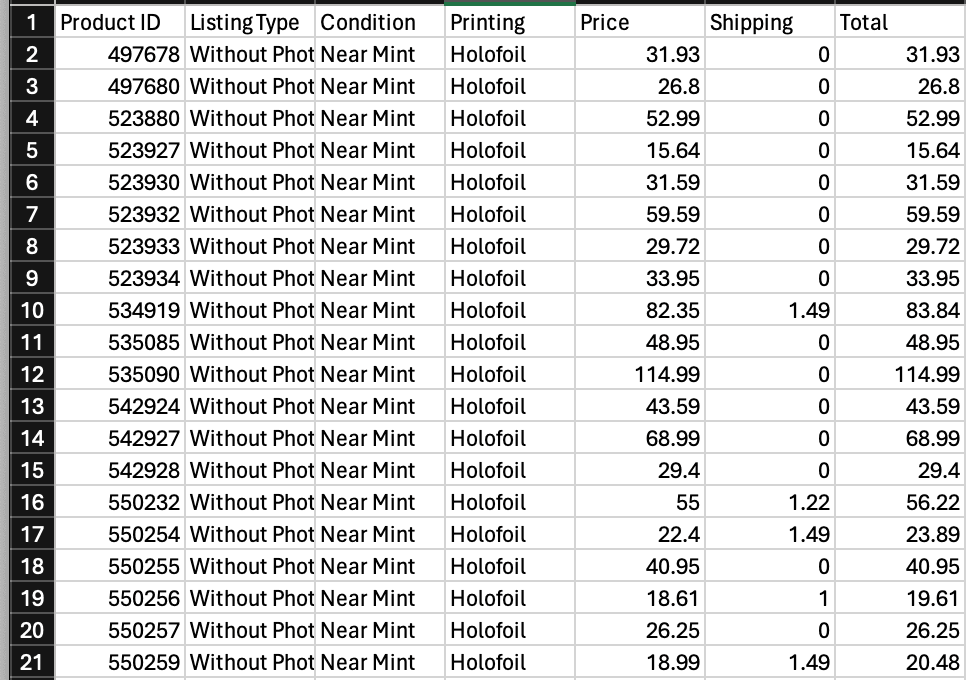 TCGPlayer Price Scraper